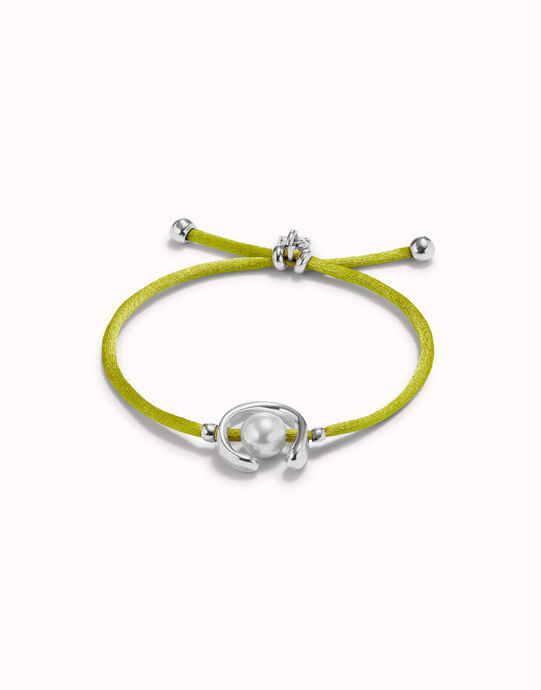 Pulsera de hilo lima con perla shell fornitura ba&ntilde;ada en plata de ley.